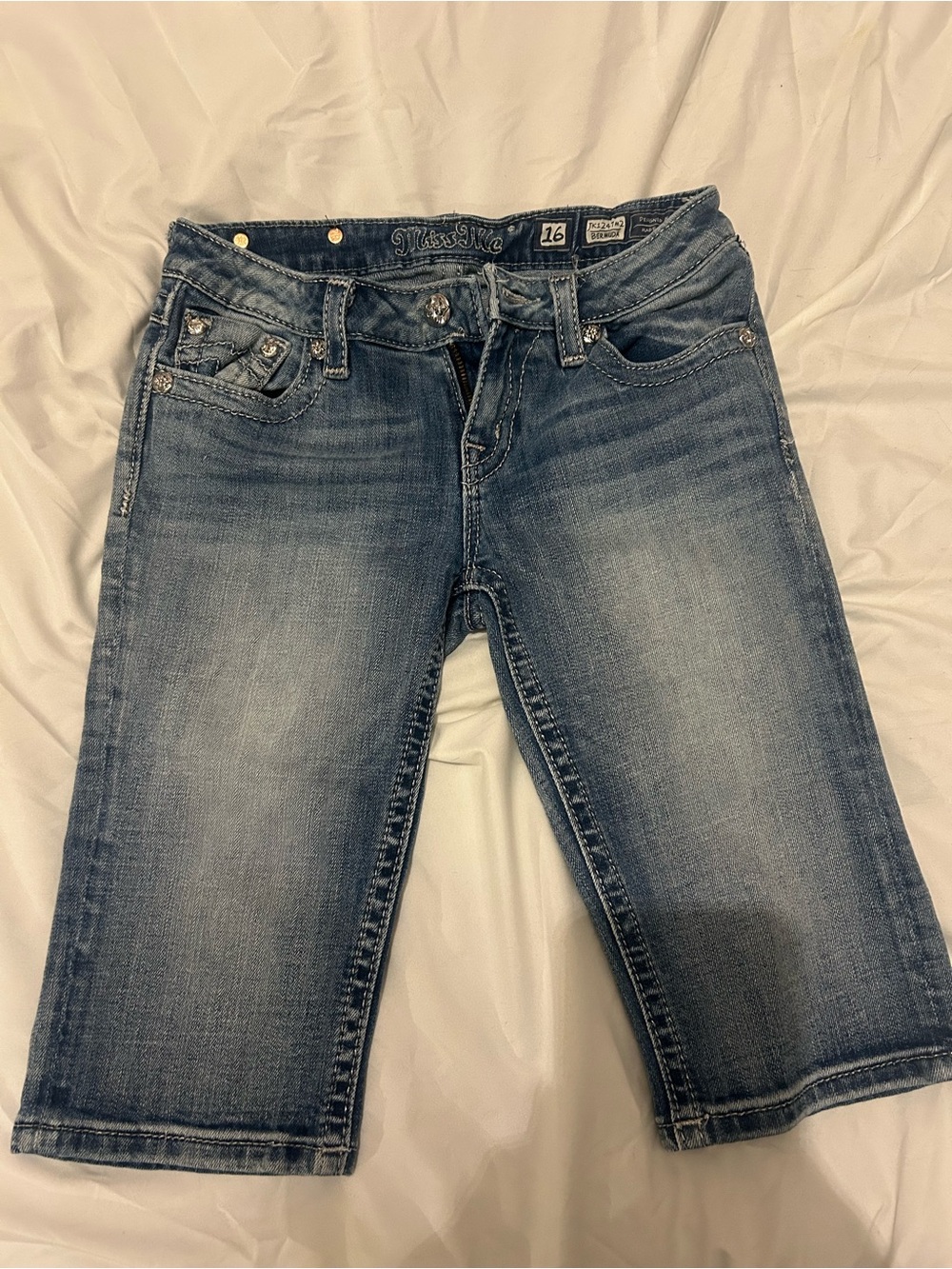 Miss Me Distressed Blue Cropped Denim Shorts